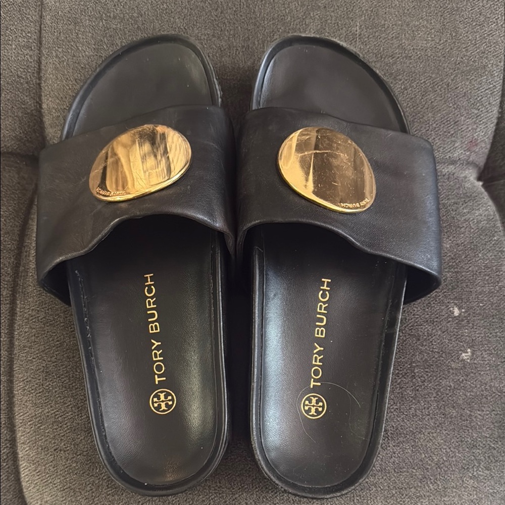 Tory Burch Black Slides with Gold Accent